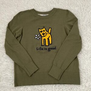 Life is Good Sweater Womens Small Olive Green Rocket Dog Graphic Crewneck